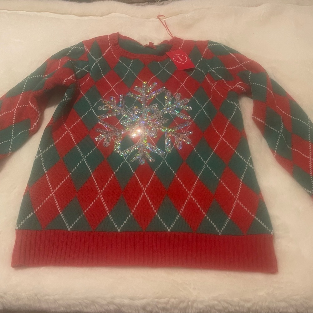 Festive Red and Green Argyle Sweater